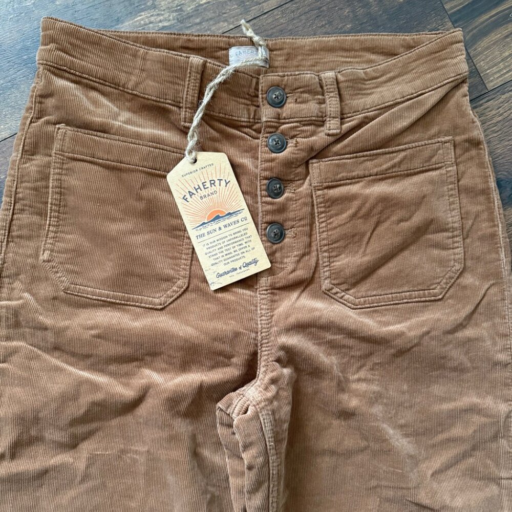 NEW Faherty Stretch Terry Cord Patch Pocket Pant Cord Brown - Picture 2 of 2